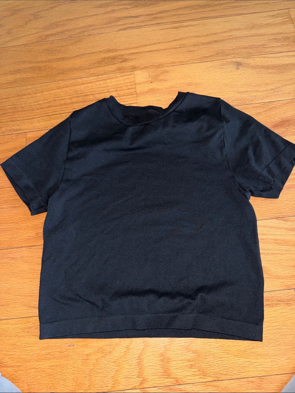 Black Short Sleeve Tee ( a little stretch, hits below belly button
